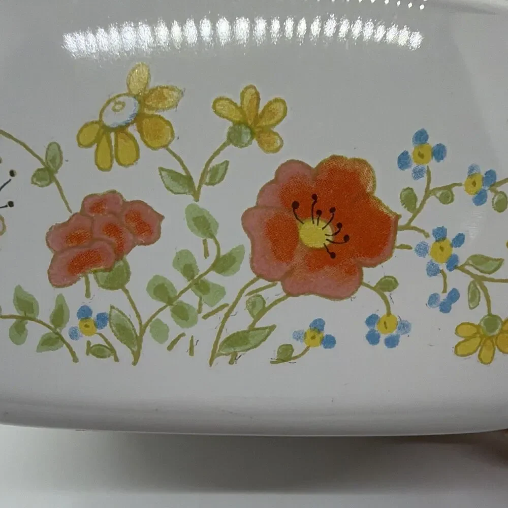 CorningWare 1 1/2 Qt Square Glass Casserole w/ Lid Wildflower